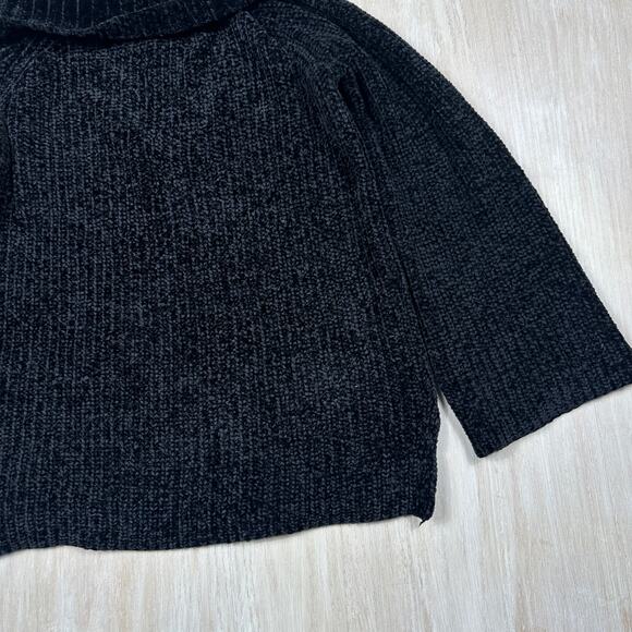 Lucky Brand Black Chenille Ribbed Knit Turtleneck Pullover Cozy Sweater Medium - Picture 2 of 13